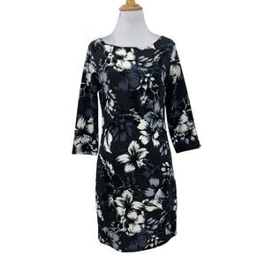 Boohoo Mini Dress Womens 8 Floral Print 3/4 Sleeves Pullover Stretch Boat Neck